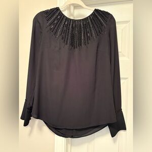 WHBM Elegant Black Beaded Women's Top